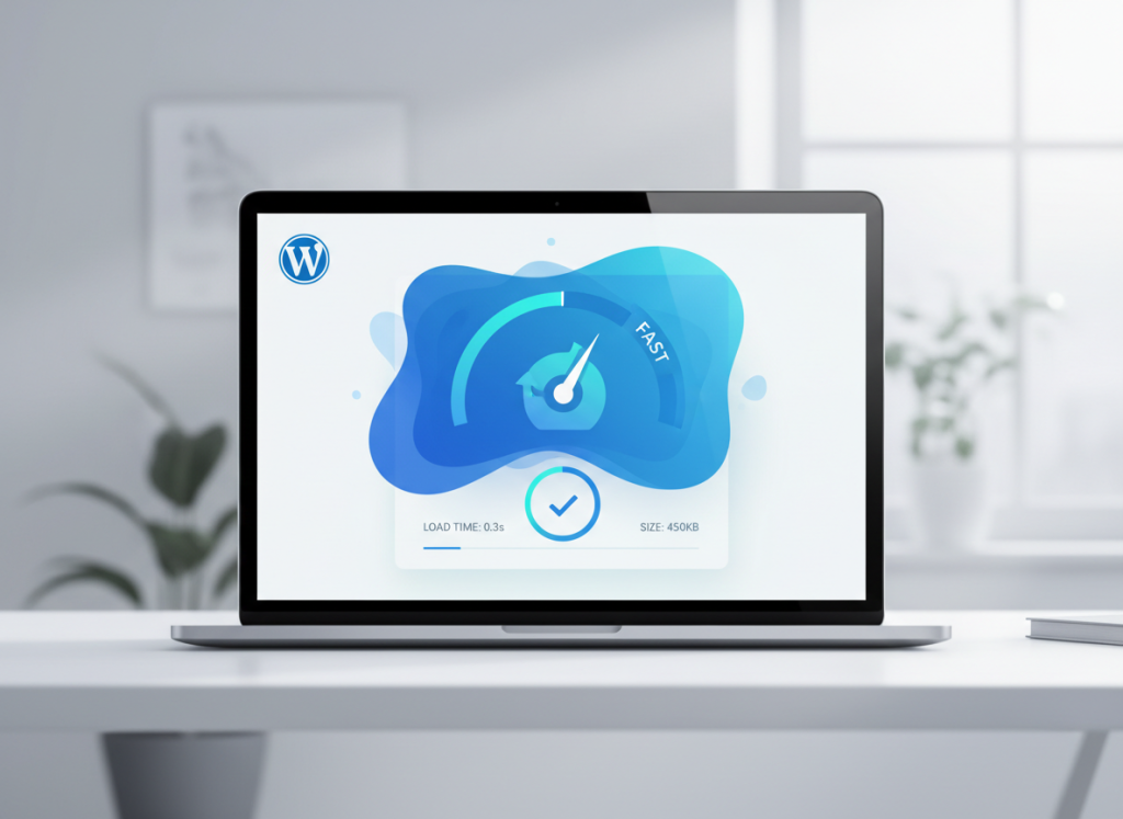 WordPress website speed and performance illustration demonstrating faster speeds using WordPress caching plugins